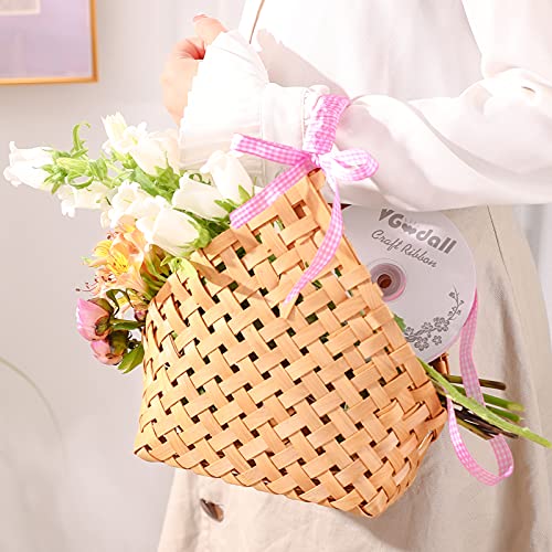 VGoodall Pink Gingham Ribbon, 3/8 x 50Yd Picnic Craft Ribbon Pink Ribbons for Hair Accessories Craft and Christmas Gift Wrapping