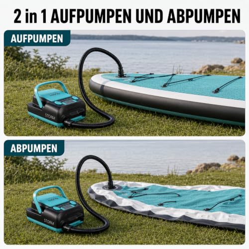 Glory Boards SUP Pump Battery Electric Pump SUP 20 PSI High Pressure Electric Air Pump with 6 Adapters for Stand Up Paddle Boards, Boats, Kayak, Air Mattresses, Tent, 230 V & 12 V Charging Function