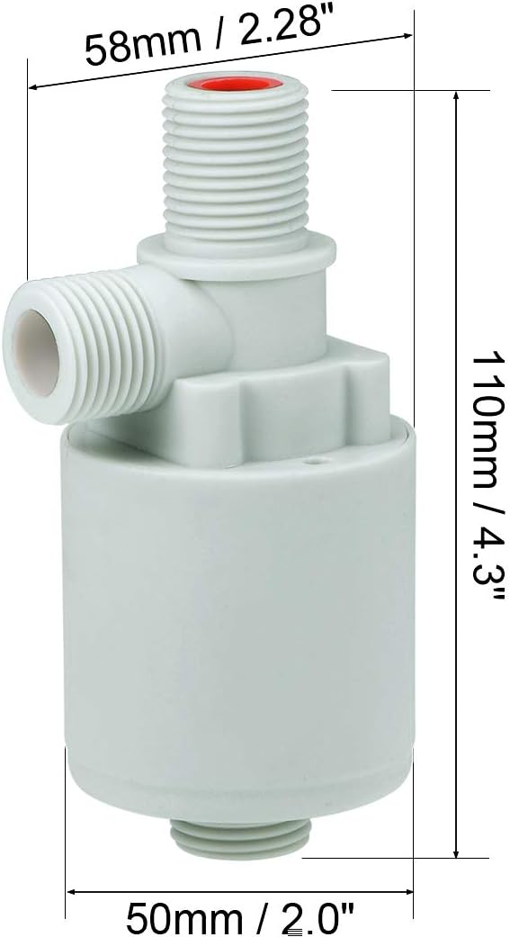 sourcing map Float Ball Valve G1/2 Thread Plastic Vertical Exterior Water Liquid Level Control Sensor Automatic with Filter - Image 3