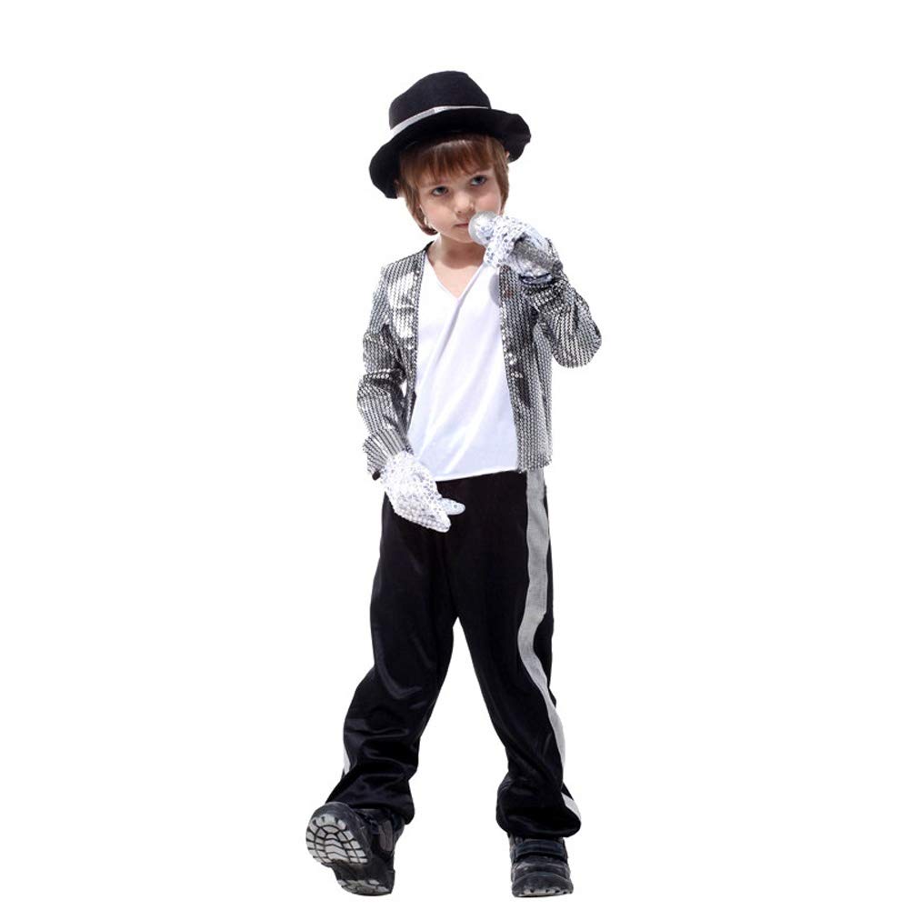 LOLANTA Boys Halloween Costumes 80's Pop Star Cosplay Clothing Stage Performance Dancewear, 6-7 years, silver