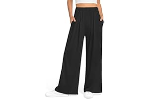 UEU Womens Wide Leg Palazzo Pants Casual High Waisted Flowy Lounge Pants with Pockets
