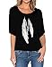 Haola Womens Funny Printed Feather Graphic T Shirts Loose Tops Juniors Tees Black M