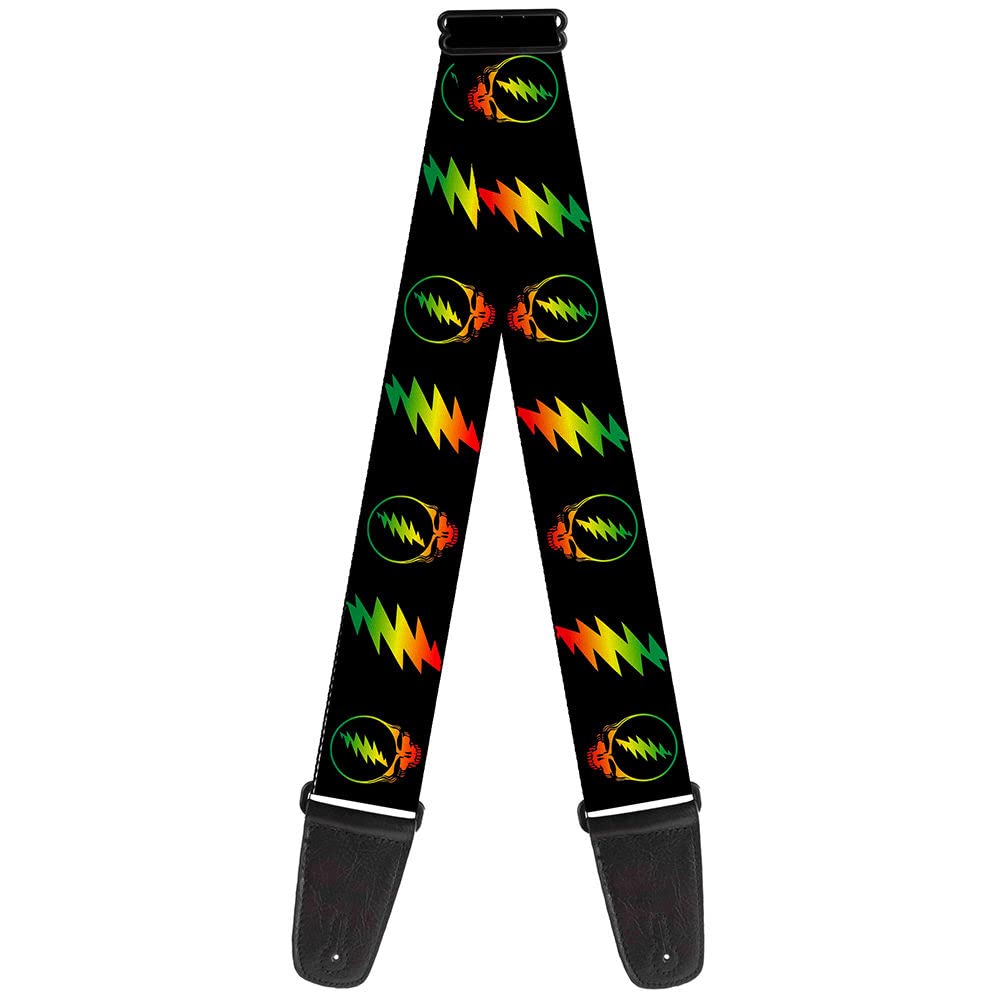 Buckle-Down GS-WGD018 Guitar Strap Steal Your Face Lightning Bolt Repeat Black Rasta 2 Inches Wide, 34-60"