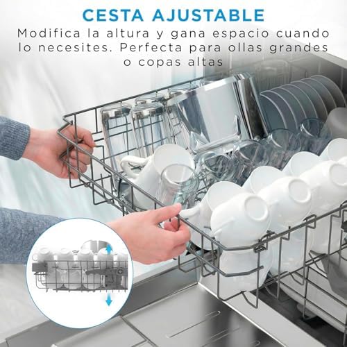 Lavavajillas 60 cm+++ Blanco para 14 servicios - Lavaplatos libre instalación - Compacto con 10 Programas de Lavado integrable - Filtro Antibacterias y Programación Horaria Nuevo Modelo