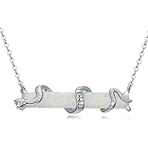 Bar Necklace for Women,S925 Sterling Silver White Opal Bar Necklace with Leaf Charm Bar Pendant Jewelry Gift for Mom Daughter Wife