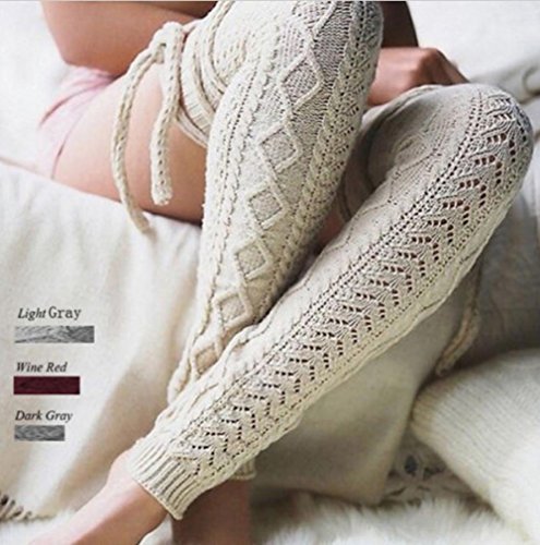 Womens Knitted Crochet Leg Warmers Boot Socks (Beige)