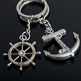naughtygifts Vintage Men Women's Couple Keychains One Pair Alloy Anchor Rudder Love Couple Keychain Key Rings Ideal Souvenirs
