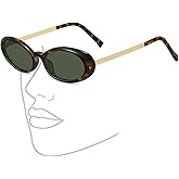 Fozono Retro Oval Sunglasses for Women,Trendy Vintage 90s Y2K Small Sunnies Narrow Shades UV Protection