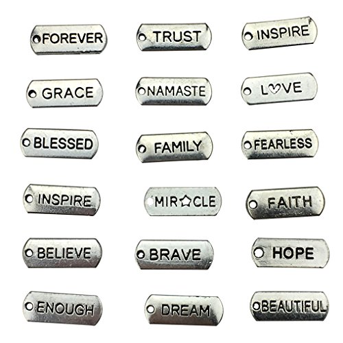 50PCS Inspirational Message Charm Pendants, Silver Tone by ZXSWEET