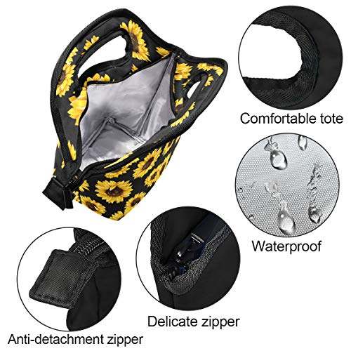 Naanle Sunflower Insulated Zipper Lunch Bag Cooler Tote Bag for Adult Teens Kids Girls Boys Men Women, Floral Flower Lunch Boxes Lunchboxes Meal Prep Handbag for Outdoors School Office