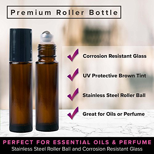 Roller Bottle Essential Oil Carrying Case Bundle with Accessories - Holds 12 5ml & 10ml Roller Bottles- Comes W/ 6 Amber Glass Stainless Steel Roller Bottles & Free Roller Bottle Opener-Black