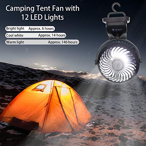 USB Fan, Portable Clip Stroller Fan with Lights, Mini Desk Fan 2200mAh Rechargeable Battery Powered, Cooling Fan with Hanging Hook, 3 Speed 360 Rotation for Baby Pram, Bedside Crib, Office, Camping