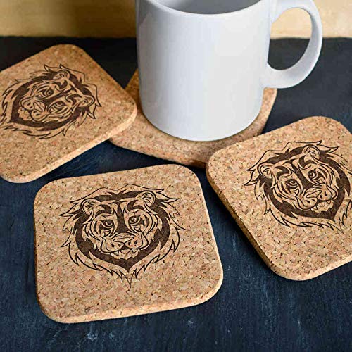 Utensilios de bar Azeeda 4 x Cabeza de León Tribal Posavasos de Corcho Cuadrados de 10cm CR00154953 Posavasos