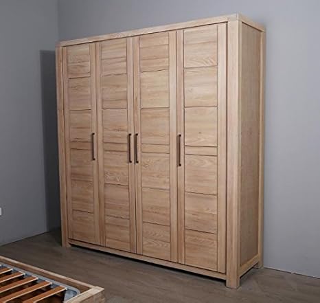 Solid Wood Four Door Wardrobe Storage Cabinet Clothes Rack