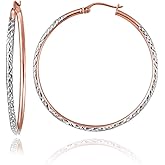 Hoops & Loops 925 Sterling Silver Two-Tone Diamond-Cut Hoop Earrings for Women| Hypoallergenic 14k Yellow Gold, Rose Gold Flash Plate & Silver 2mm Click-Top Hoops, 25mm - 50mm