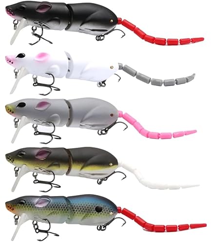 bassin rat fishing lure 3Pcs Premium Topwater Mouse Lures - Realistic Bionic Bait for Bass, Trout, Catfish, Pike, Perch Avet Raptor Best Avet FRESHWATER SPECIALTY / TROLLING RODS sized big bass attraction Color:Black / Blue Tail
