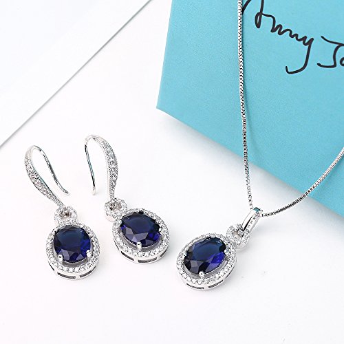 Womens Crystal Sapphire Jewelry Set - 14k White Gold Plated Elegant Bridal CZ Cubic Zirconia Birthstone Earrings and Pendant Necklace Set for Bridesmaids Birthday Gifts - Thumbnail 4