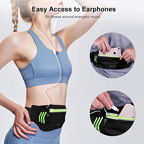 BASEIN Fanny Pack Slim Soft Outdoor Dual Pouch Sweatproof Reflective Running Belt Waist Pack for Hiking Fitness - Adjustable Waist Pouch for All Kinds of Phones(Black)