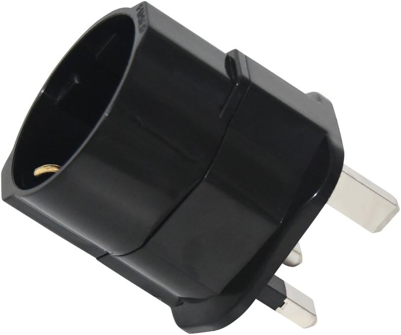 European to UK Plug Adaptor Converter, Schuko Style Socket 2 Pin Euro to UK 3 Pin Travel Adapter (Black)