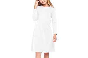 Arshiner Girls Dress Kids Long Sleeve Solid Color Casual T-Shirt Dress