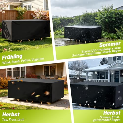 Aipwerer Garden Furniture Cover, Waterproof, Tarpaulin for Garden Furniture, Winterproof, 420D Protective Cover for Garden Table, Garden Furniture, Table, Rectangular (Black, 213 x 132 x 72 cm)