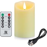 Guluto Flickering Flameless Candles with Rechargeable Battery, Electronic Candles with Remote and Timer, led Pillar Candles Real Wax Wick, led Candles for Home, Wedding, Halloween, Christmas 3" x 4"