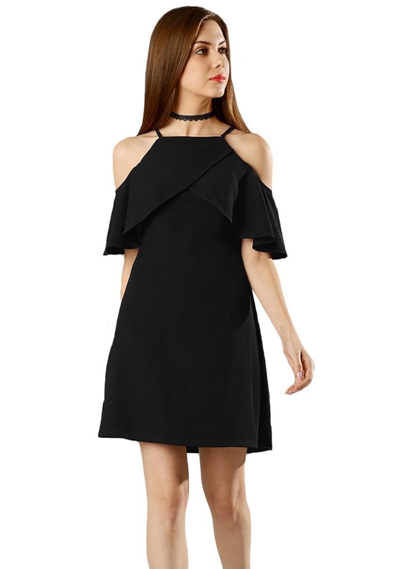 aashish fabrics polycotton black layer cold shoulder dress