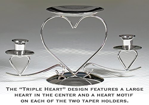 All Things Weddings Wedding Accessories, Unity Candle Stand, Triple Heart, Silver, 10.5-Inches x 5.5-Inches - Thumbnail 2