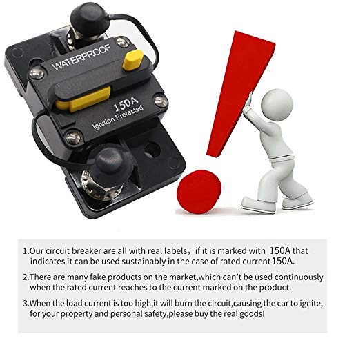 ANJOSHI 150Amp Circuit Breaker 50A-300A with Manual Reset Waterproof Inline Fuse Holders Inverter for Trolling Motor Auto Car Marine Boat Bike Stereo Audio System Protection 12V-36VDC - Thumbnail 4