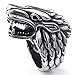 KONOV Mens Stainless Steel Ring, Gothic Wolf, Black Silver, Size 15