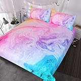 BlessLiving Colorful Marble Bedding Pastel Pink Blue Purple Duvet Cover Set Marble Abstract Art Bed Set 3 Piece Bright Girly Bedspreads (Twin)