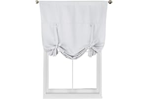 ROYAL TRADITION Santon 37-Inch Wide x 63-Inch Long, Triple Weave Blackout Rod Pocket Tie-Up Shade for Small Window, Kitchen or Bathroom Balloon Blind, White