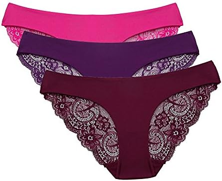 Muledy Women's Sexy Lingerie Underwear Lace Thong Panties hipster 6Pack (XL Fits Hip 42 "-43.5"", 3pack(Purple Pink Red))