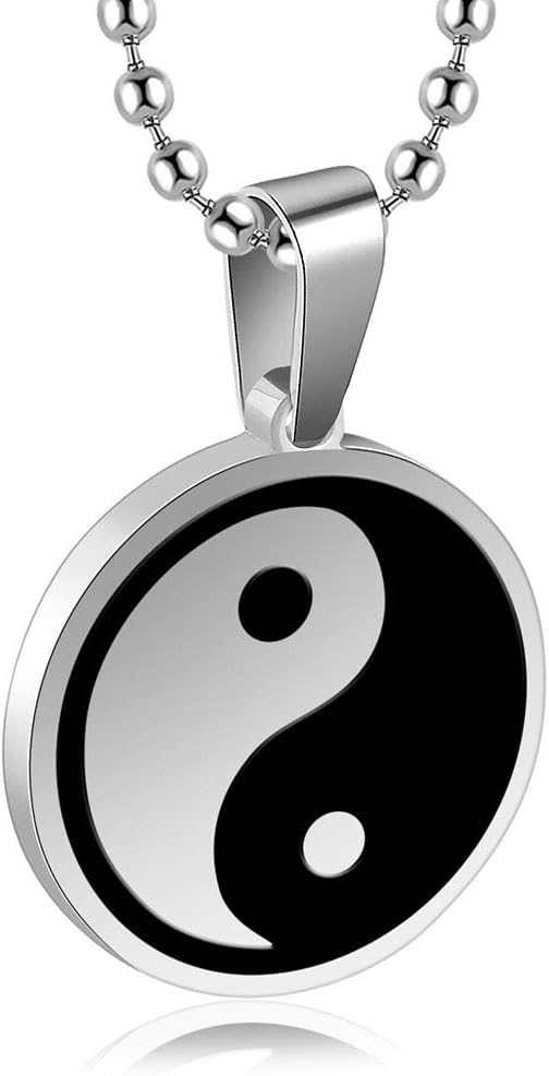 JewelBeauty Chinese Taoist Symbol Yin-Yang Necklace Taichi Stainless Steel Pendant Talisman Charm Necklace (Silver)