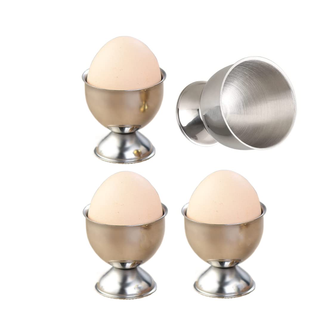 Photo 1 of 4 Pack Stainless Steel Egg Cup Holders, Egg Tray for Hard Boiled Eggs Stand Kitchen Gadgets Tools, Silver