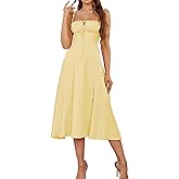 Floral Midi Corset Dress Wedding Guest Flowy Slit Lace Up Dresses for Women Tea Party A Line Casual Sundress