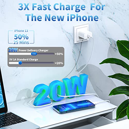 [Apple MFi Certified] iPhone 14 Fast Charger, Assrid 3 Pack 20W PD USB
