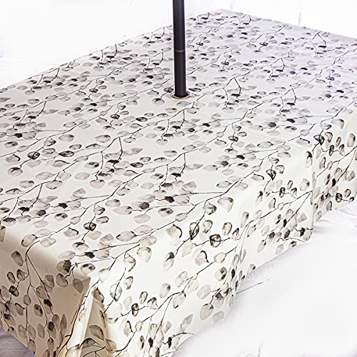Rosie Lane PVC Wipe Clean Garden Tablecloth with Rust Proof Stainless Steel Parasol Hole Beautiful Eucalyptus Design 200 x 140cm