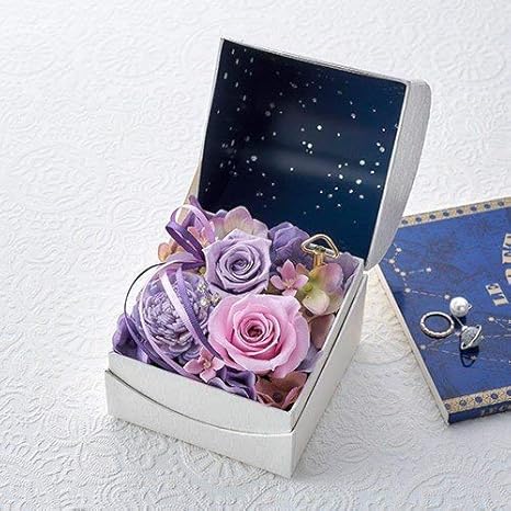 Amazon Co Jp 日比谷花壇 プリザーブドアレンジ オルゴールフラワー 星に願いを パープル おもちゃ
