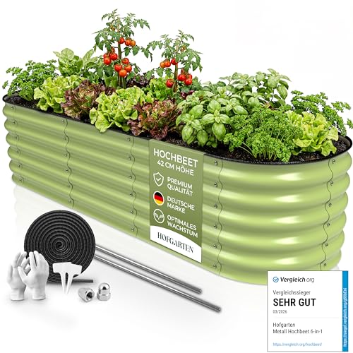 HOFGARTEN Hochbeet Metall 200x60x42 cm, 6-in-1, erweiterbar, Salbei