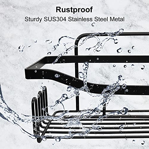 Shower Caddy Bathroom Shelf, Wall Decor for Bathroom Floating Shelves Rack, Icymate 2 Pack No Drilling Traceless Adhesive Kitchen Storage Organizer, US304 Rustproof Bathroom Accessories, Black