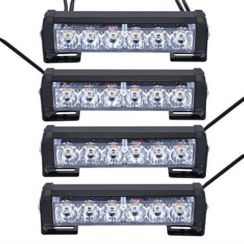 Justech 4PCS 6LEDs Strobe Lights Amber Hazard Warning Beacon Lights with Car Charger Emergency Lights Flashing Warning Light 12V 24V Universal for Car Vehicle Truck Trailer Caravan Camper Van