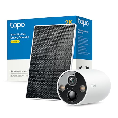 C425 KIT Telecamera WiFi Esterno ad Energia Solare, Senza Fili 2K 4MP IP66, Batteria 10000mAh, Allarme, Rilevamento Movimento, Audio Bidirezionale, Visione Notturna a Colori, Nessun Hub Richiesto