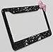 Carfond OTOSTAR 7 Row Pure Handmade Waterproof Bling Bling Rhinestones Stainless Steel Metal License Plate Frame with 2 Holes with Matching Screws Caps (Black/Pink Bowknot)