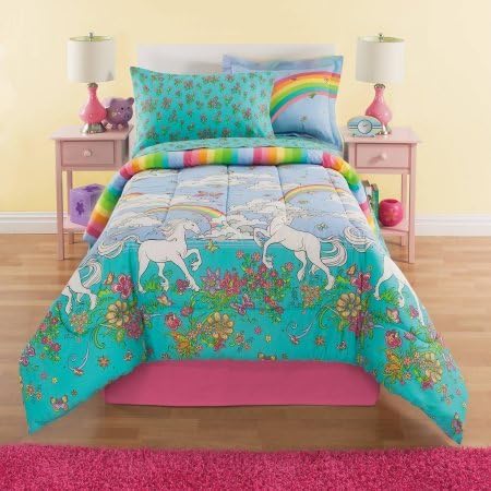 Beautiful, Colorful, Machine Washable, Easy Care and Wrinkle Resistant Kidz Mix Unicorn, Rainbow 6-Piece Reversible Bed in a Bag Bedding Set, Blue/Multicolor, Twin