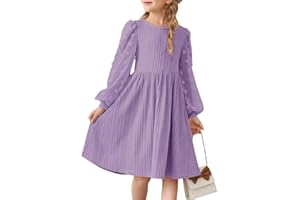 DOKOTOO KIDS Girls Fall Long Sleeve Knit Dresses Casual Crewneck Swiss Dot A-line Dress 6-15 Years
