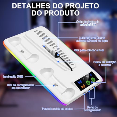 Gavzrt Suporte Cooler de Resfriamento RGB Carregador Controle Compatível com Console PS5, Acessórios de Cooler RGB PS5, Estação de Resfriamento PS5 Slim Pro