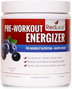 Red Leaf Pre-Workout Energizer Powder, BCAA's, Beta-Alanine, Amino Acids and Green Tea for Immune Support - 30 Servings (Blueberry Acai)