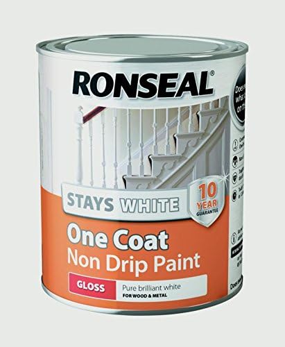 Ronseal RSLOCSWGP750 One Coat Stays Gloss Paint, White, 750 ml, 750 ml (Pack of 1)