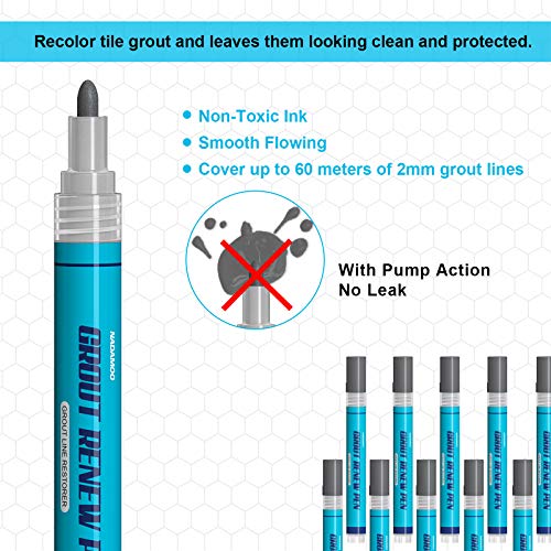 NADAMOO Grout Renew Pen Kit Smokey Gray 8 pcs with 8 Replacement Tips
